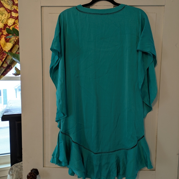 Trina Turk Turquoise Silk V-Neck Shift Dress - Picture 2 of 4